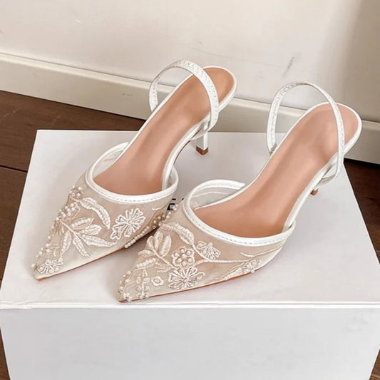 Breathable Modell Mesh Slingback - Perlen Spitze 7cm 37-42