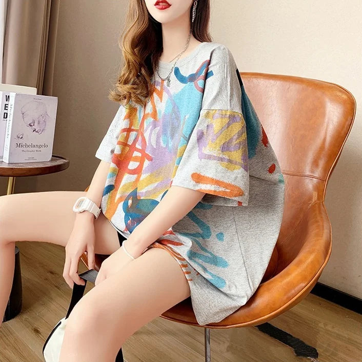 Sommer-T-Shirt 2025: Short-sleeved T-shirt Women's Pure Cotton Summer - New Loose Slim Round Neck Versatile Outside Printed Design Top Trendy Collection