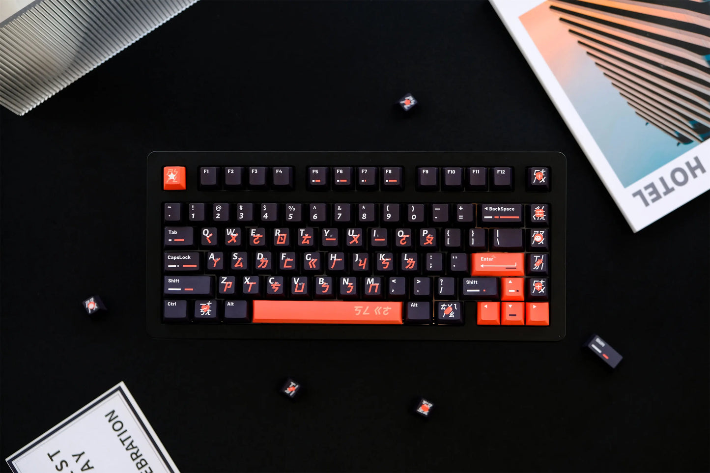 GMK Keycaps 2025 - Black-Orange Phonetic 151-Tasten - PBT Cherry DYE-SUB Mechanical Keyboard Collection