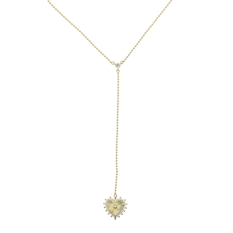 Gold Color Bead Chain Love Heart Pendant Micro Pave Sparking Cz Long Y Lariat Sexy Necklace Women Boho Sweater Chain Jewelry
