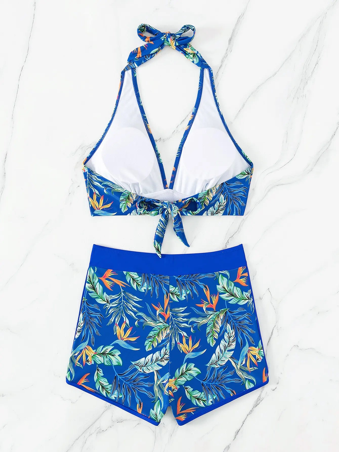 Halter Bikini Set Kurzer Schwimmanzug Frauen High Waist Bedruckte Bademode