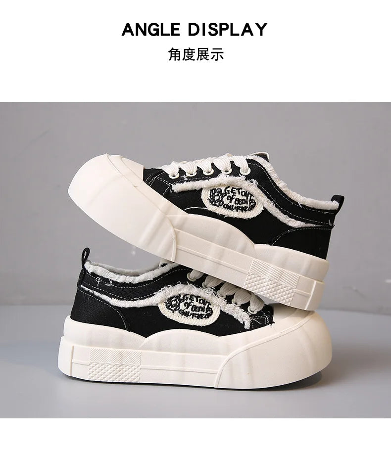 Womens Platform Sneakers White Tennis Shoes Woman Casual Low Top Fashion Chunky Canvas Sneakers 2025 New Spring Summer Trainers