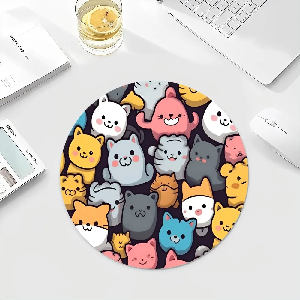 Gaming-Mauspad 2025: Cartoon Cute Cats Anti-Slip - Round Anime Gaming Mouse Pad Teen Girls Collection