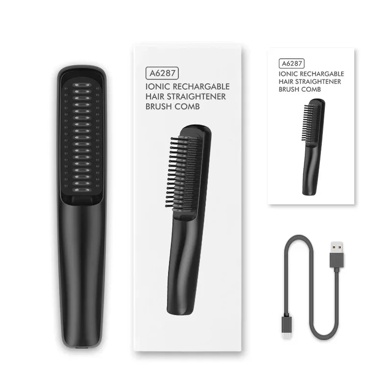 Negative Ion Men Beard Straightener Brush Wireless Hair Straightener Brush USB Charge Hair Straightening Comb Hair Style Tools