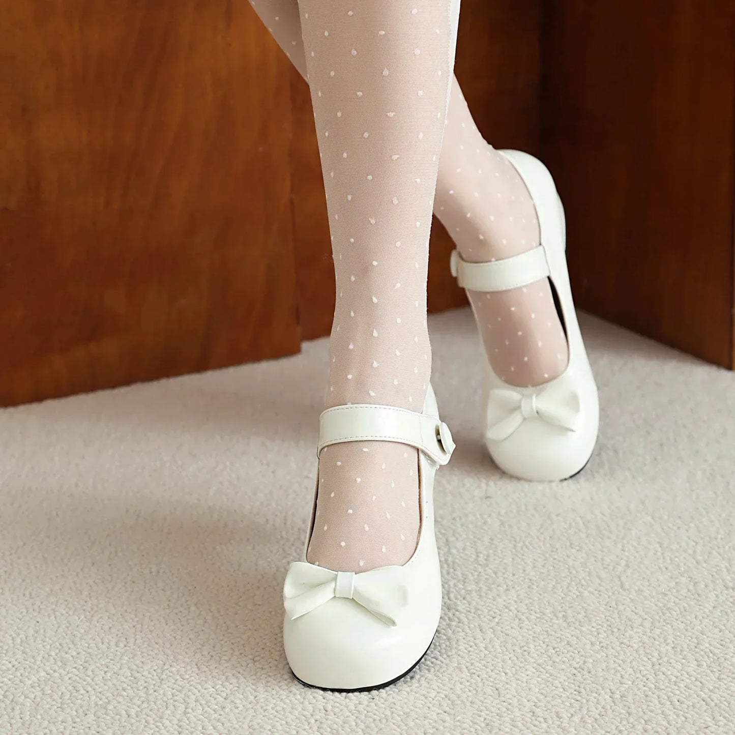 Frühling Mädchen Mary Jane Niedrige Absätze 2025 - Damen Schleife Party Platform Schuhe - Cosplay Lolita Schwarz Weiß Rot