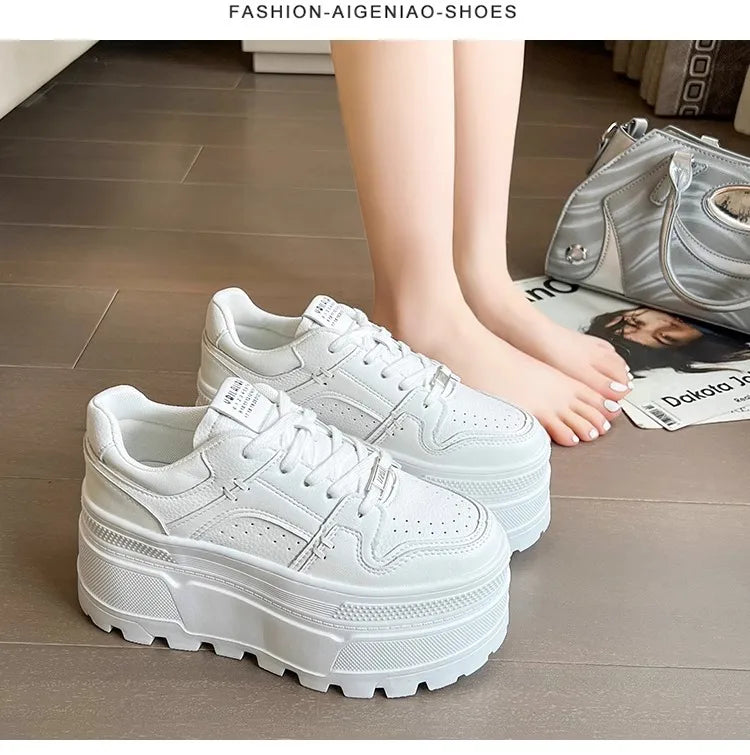 Women9 CM Platform Sneakers Casual Outdoor Simple Design Skateboard Comfortable Lace Up Sneakers Running Sports Shoes Female 40