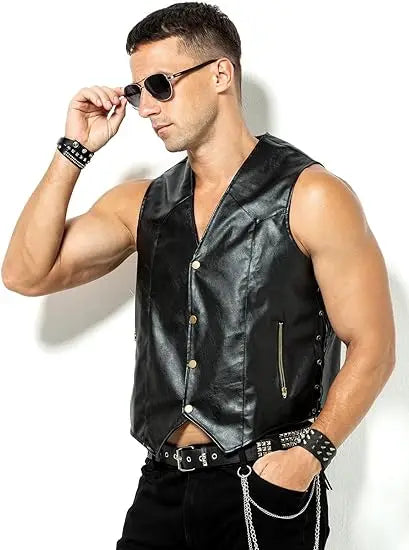 Arjen Kroos Kunstlederweste - Mit Taschen, Schnürung L