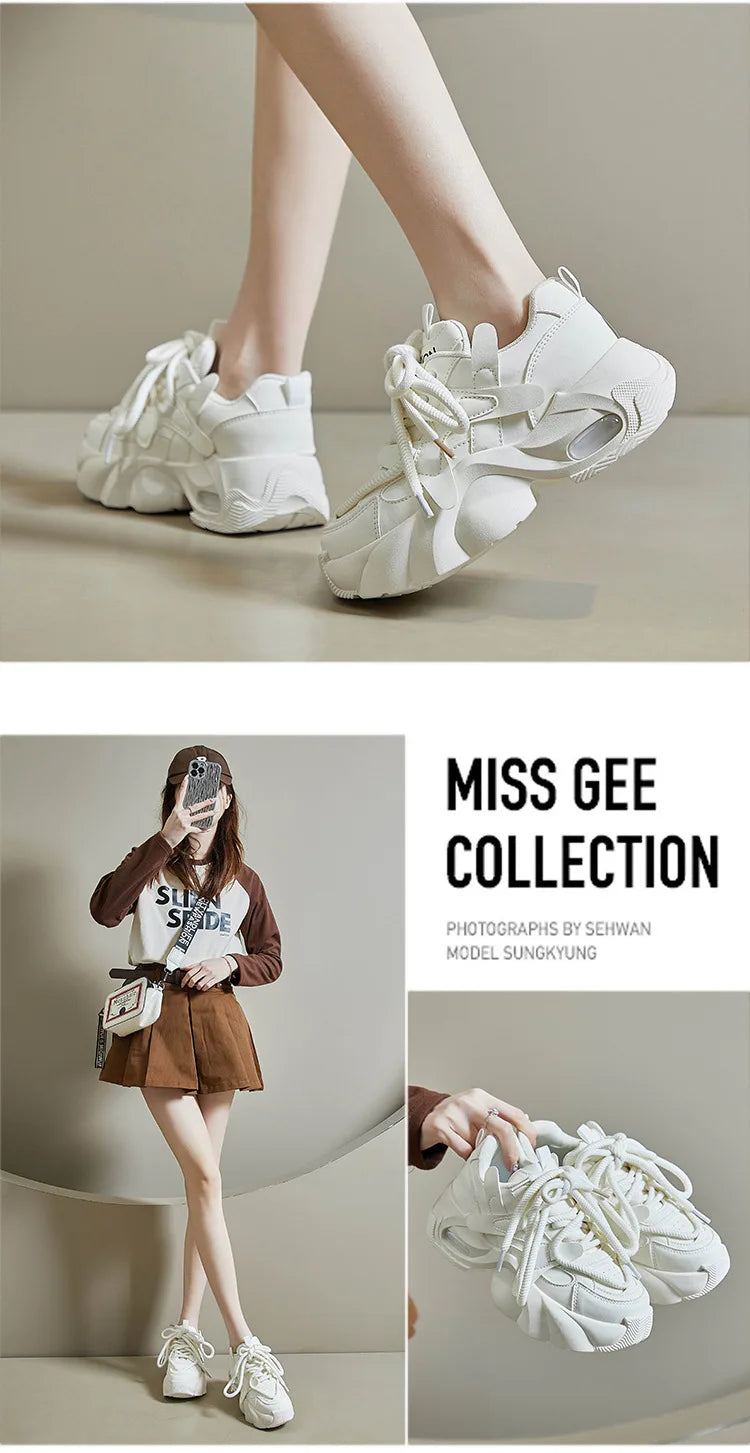 Shijunyi Dicke Sneaker Atmungsaktiv - Plateau 3cm Schnürung