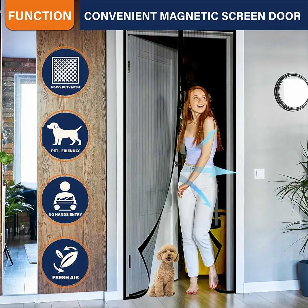 Magnetic Screen Door Screen Hands Free Mesh Partition Heavy Duty Curtain Keeps Bugs Out Frame Hook & Loop Pet and Kid Friendly