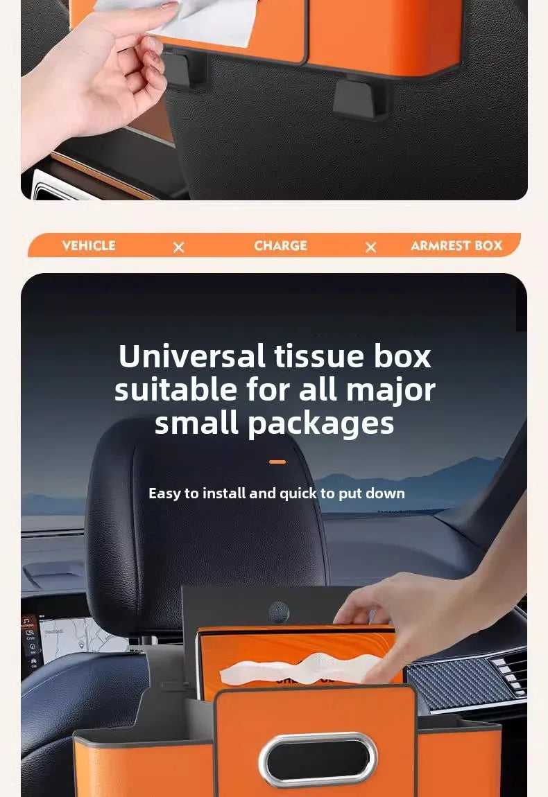 Scaun auto spate banchetă piele multifuncțională cutie de depozitare cutie de șervețele auto geantă de depozitare suport pentru pahare de apă cu cârlig cutie de depozitare