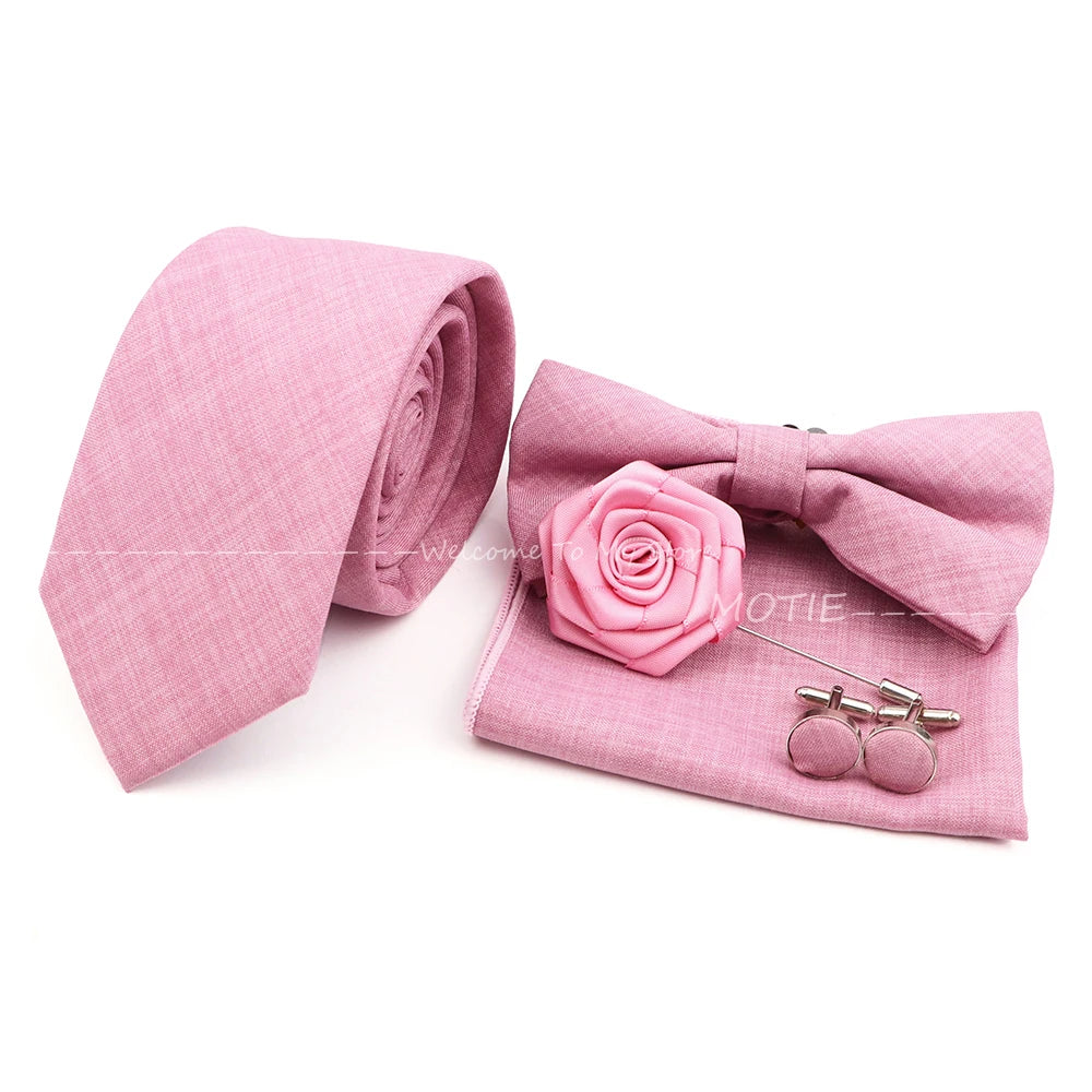 Set de accesorii bărbătești cu design nou, 27 de culori: batistă clasică din bumbac, butoni, papion pentru nuntă, petrecere, cadouri