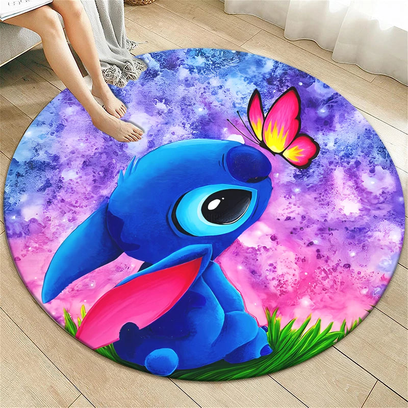 Stitch Cartoon HD Printed Round Carpet for Living Room Rugs Camping Picnic Mats Flannel Anti-Slip Rug Yoga Mat Gifts