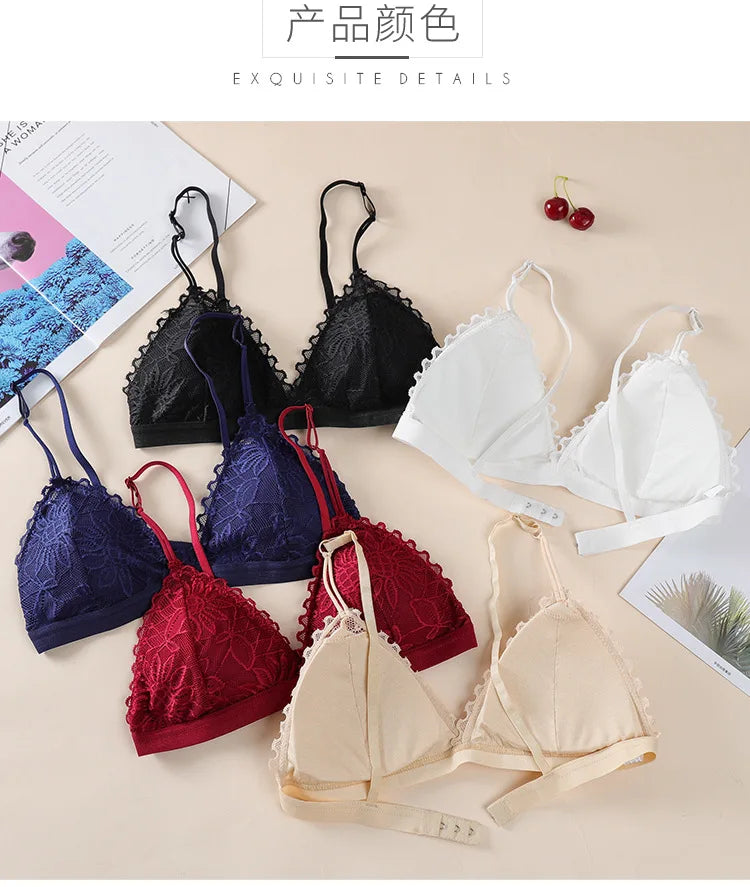 elegant Floral Lace Bra Top For Women Push Up Female Lingerie breathable Bralette Removable Pad Thin Fashion New Wireless Bras