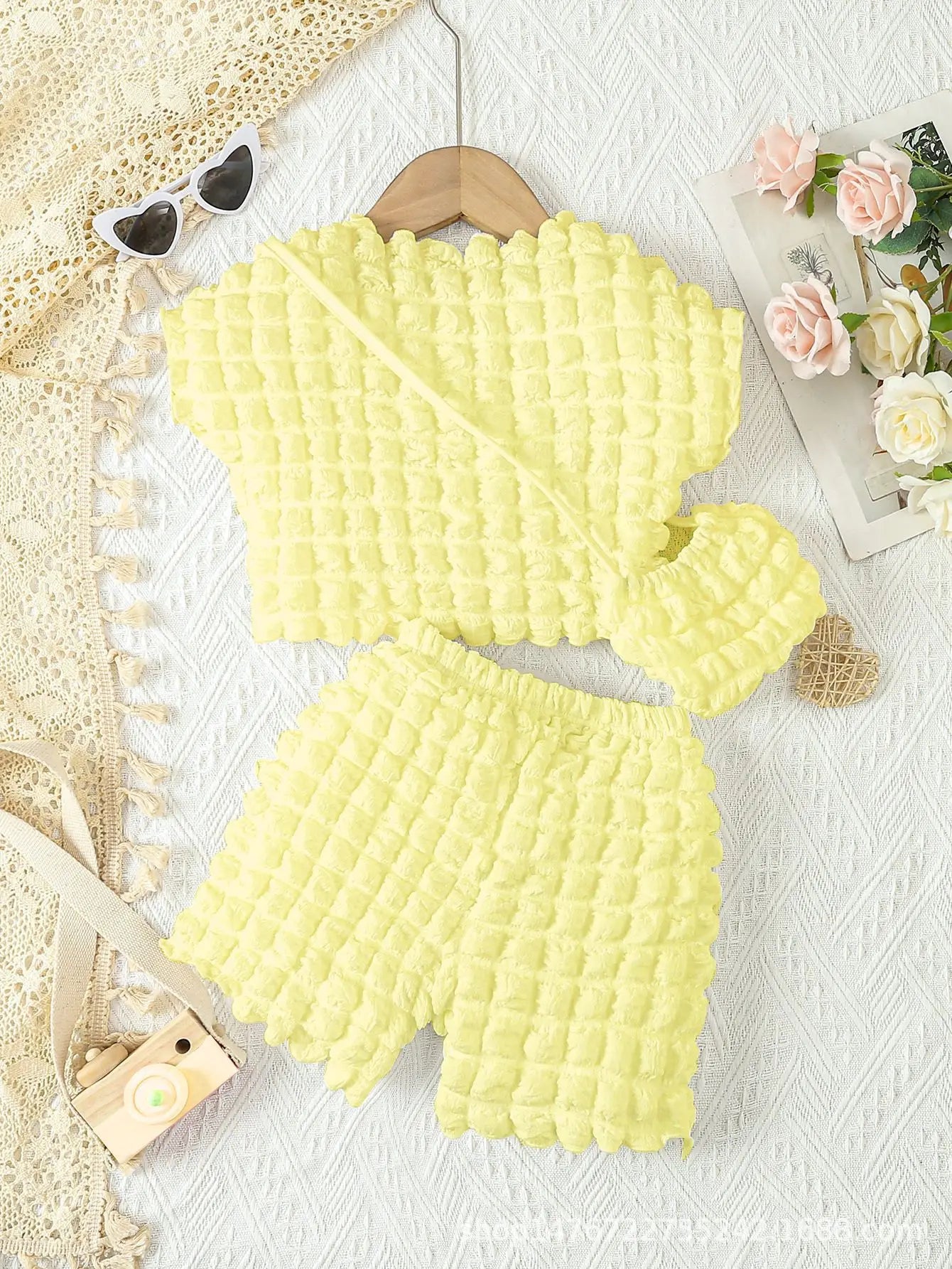 Kids Clothes Girls Outfit Sets Short Sleeve Top & Cute Shorts 3 Pcs Set Holiday Summer Baby Girl's Suit For 3 4 5 6 7 8 Years