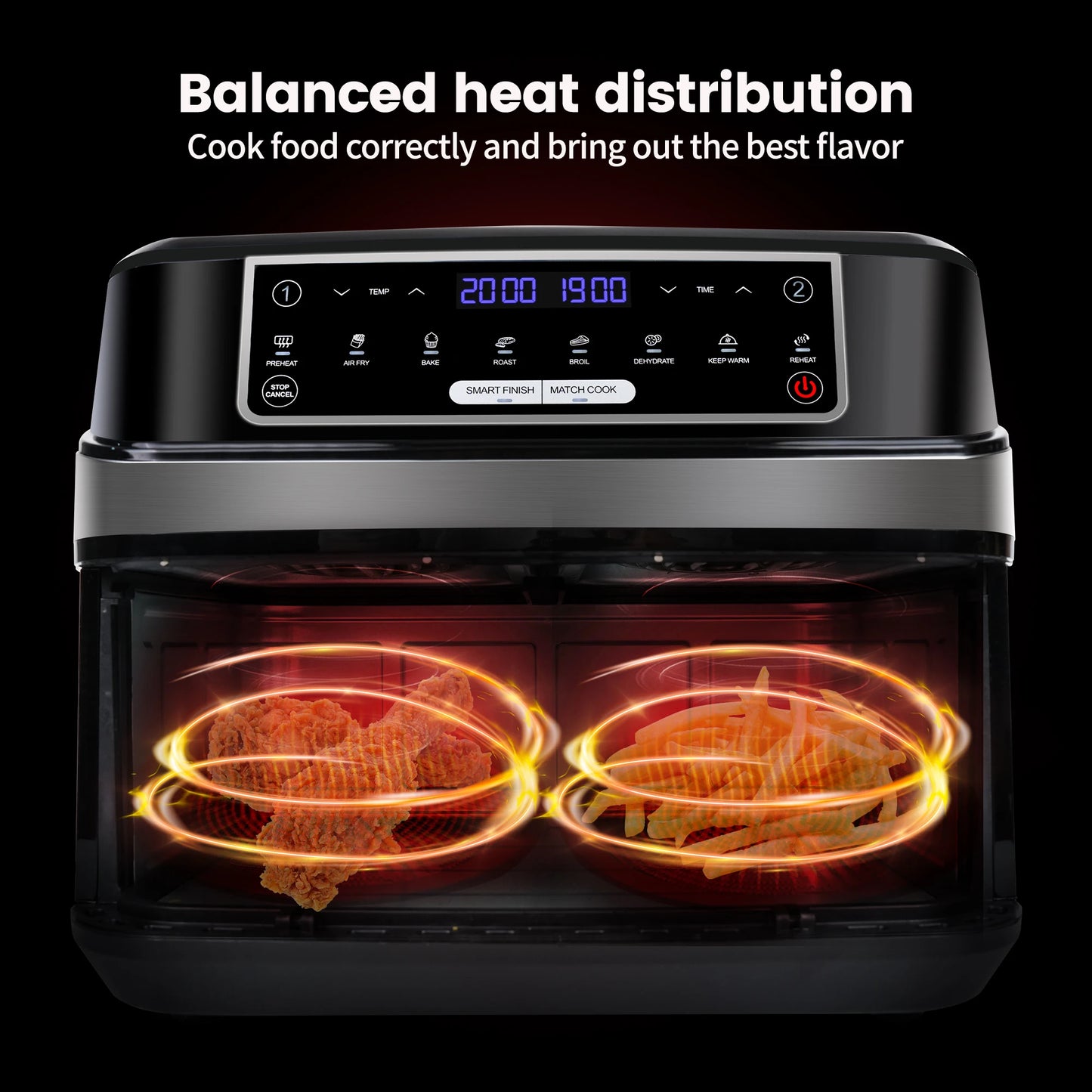 XXL Heißluftfritteuse 2025 - Doppelkammer 9L HOOFCOKEAR - 2x4.5L Schubladen LED-Touch 8-Programme Ölfrei