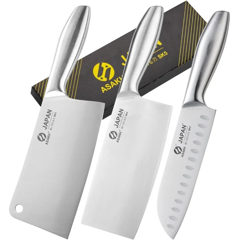 Chef Knife 7-piece Set Stainless Steel Hollow Handle Slice Meat Cleaver Chopping Knife Kitchen Scissors with Sharpening Rod