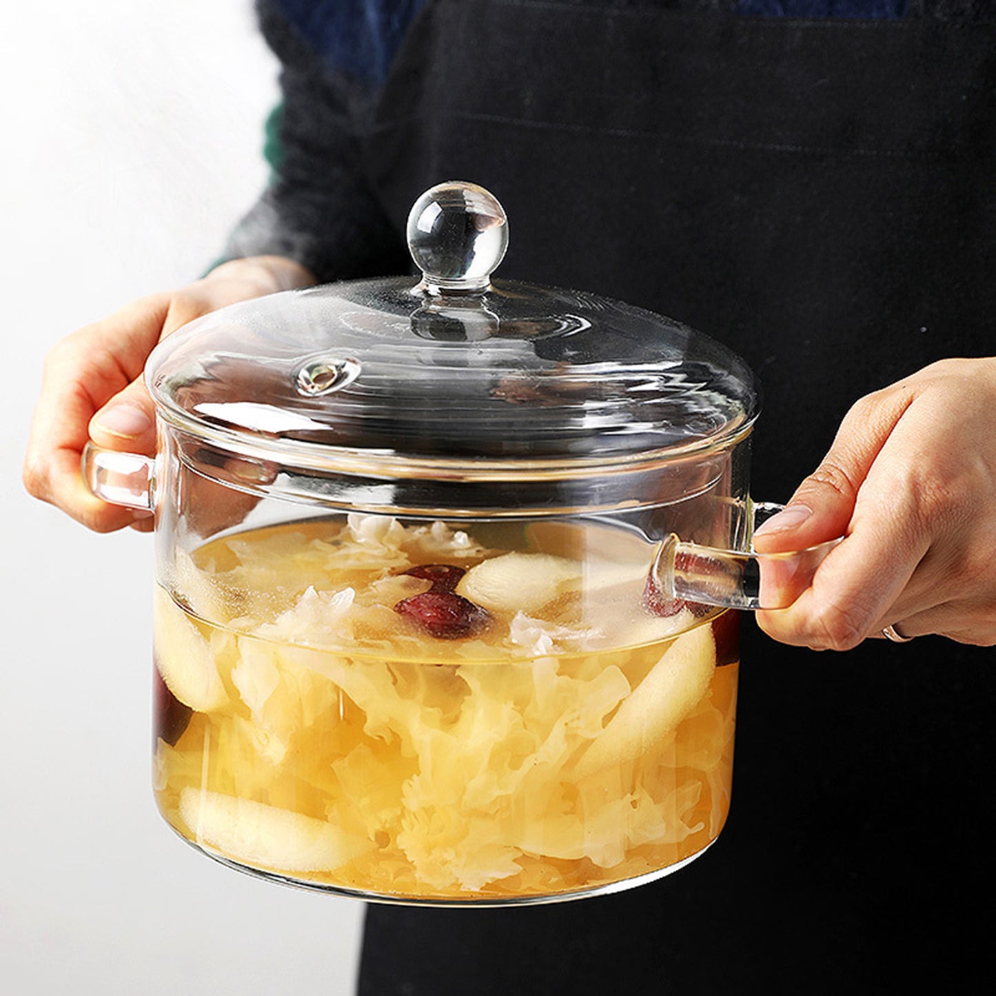 Transparent Soup Pot Heat Resistant High Borosilicate Glass Dual Handles Nonstick Glass Saucepan With Cover Kitchen Cooking Tool
