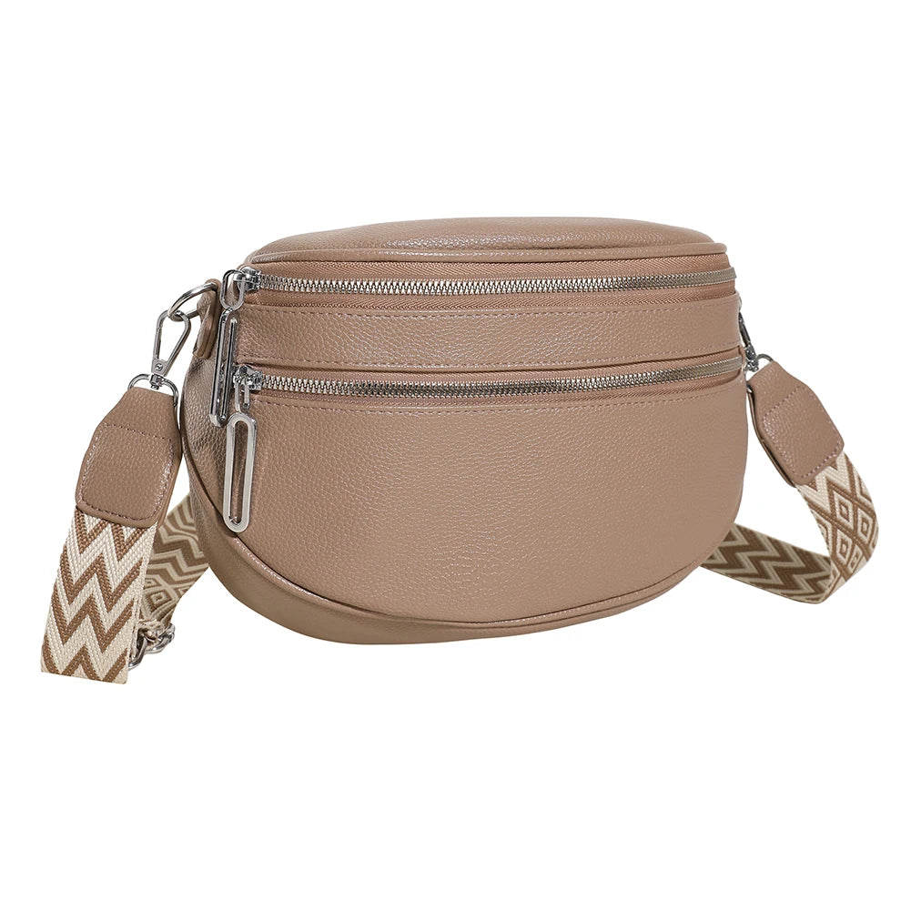 Women Stylish Crossbody Bag with Wide Strap Vintage Waist Pouch PU Leather Fashion Sling Bag Female Daily Dating Bag