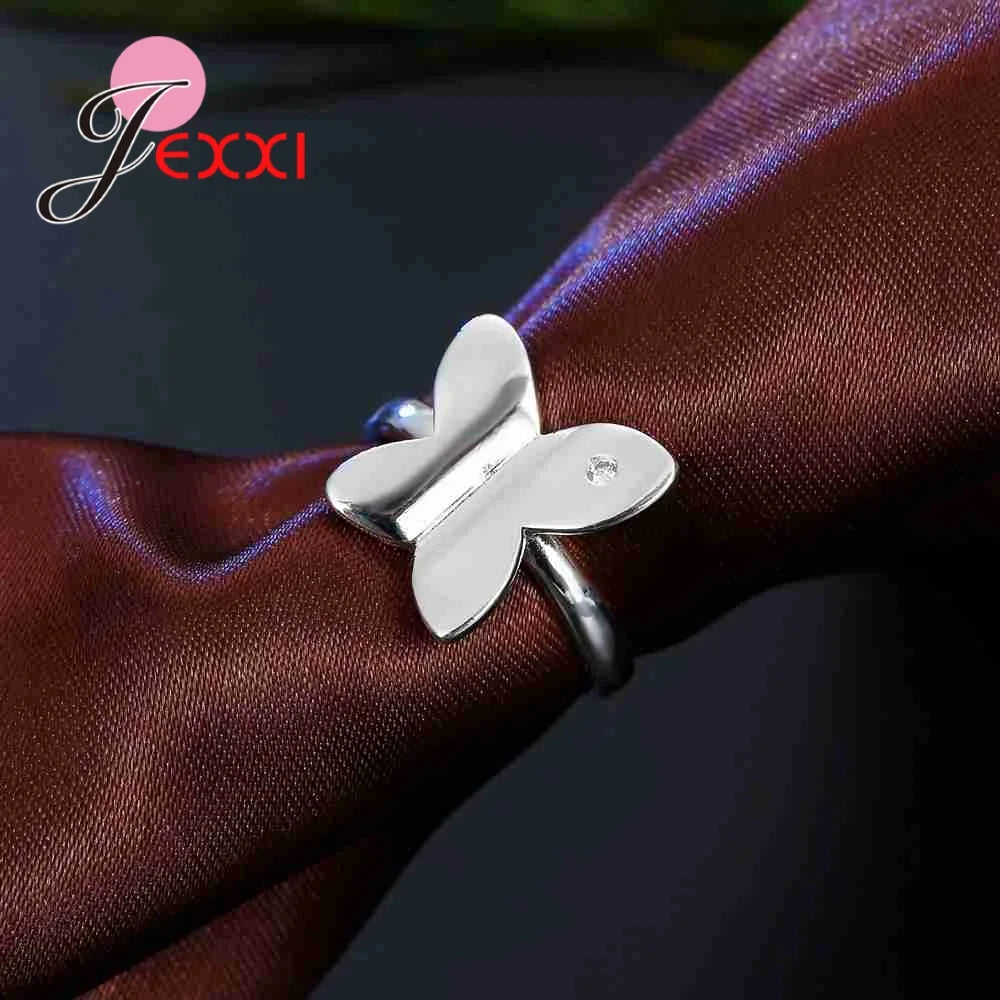 Creative New Design Simple Impressionist Butterfly 925 Sterling Silver Color Ring With White Cubic Zirconia Jewelry Gift