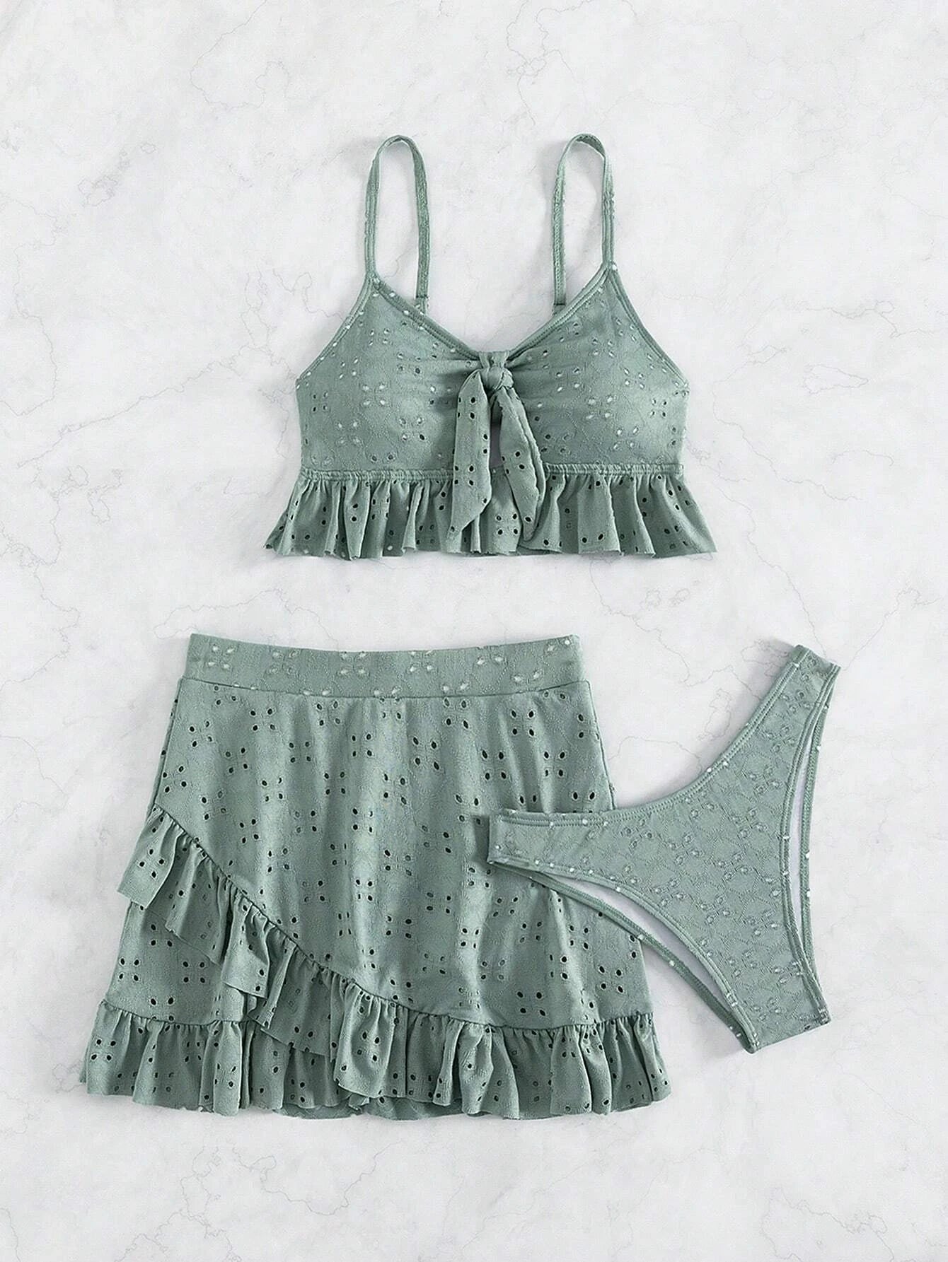 2025 3pack Schwimmbekleidung Frauen: Bikini Schwimmanzug Strand Rock - Knoten Badeanzug Strandmode Rüschen Zweiteilig Bikini Set Biquini Vielseitigkeit