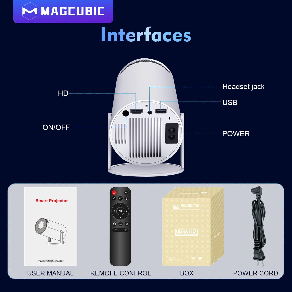 Magcubic Projector Android 11 4K 1280*720P HY300 Pro + Dual Wifi 260ANSI 180°flexible BT5.0 Cinema Outdoor Portable Projector