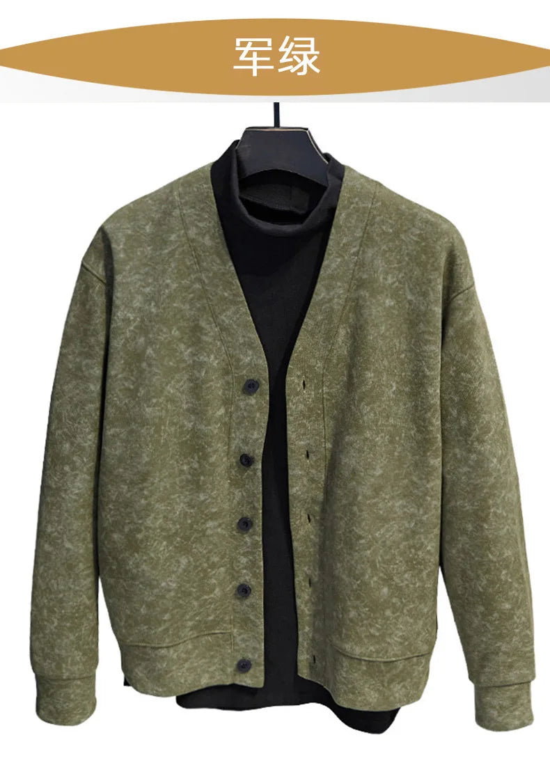 MAINKULCN Cardigan Koreanischer Stil V-Ausschnitt - Größe 8XL-10XL, Material Polyester Baumwolle, Knopfleiste