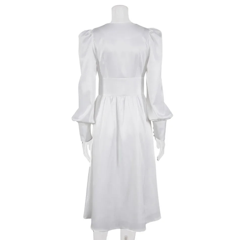 Elegante Mode Einreihig High Waist Satin Kleid - Midi Gr M