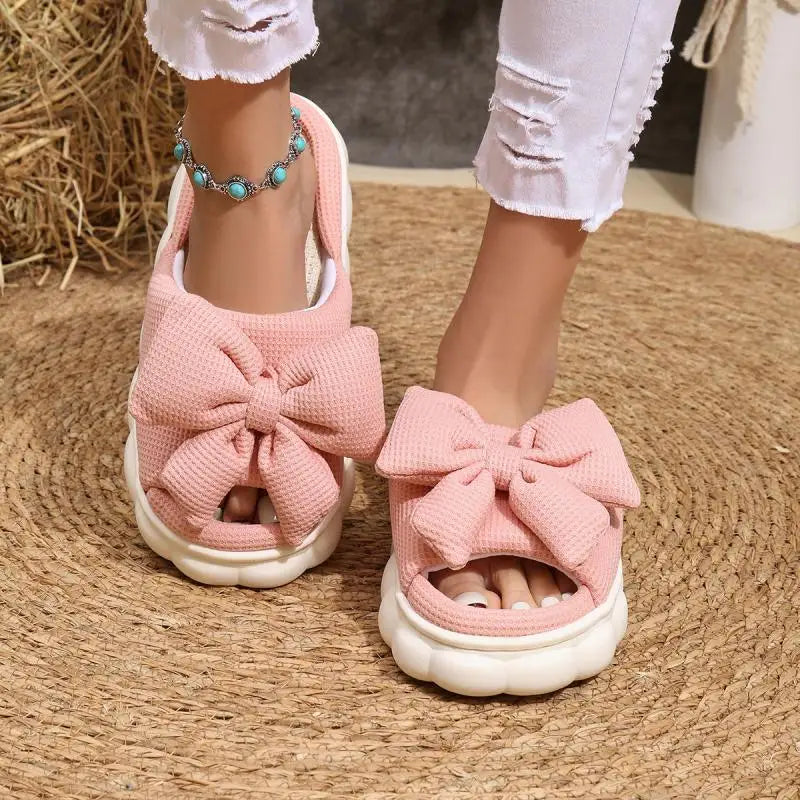 Leinen Casual Platform Hausschuhe 2025 - Frauen Haus Schleife Designer Schuhe - Damen Flats Elegant Heim Mode Lieblich Große Größe