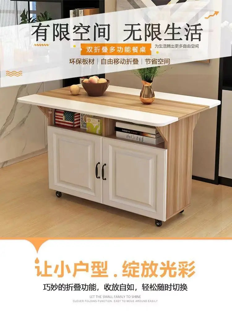 Modern Klappbar Esstisch Mit Aufbewahrung Regale Beweglich Küche Insel Schrank Massivholz Spanplatte Für Kleine Räume