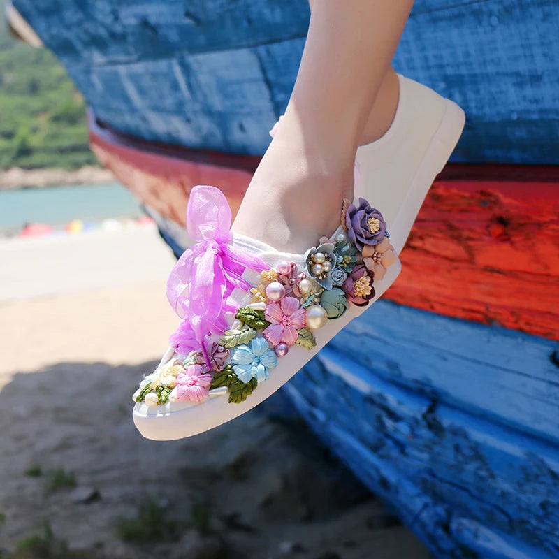 Sneakers Women 2024 Women Fashion Flowers Canvas Shoes Casual Flat Shoes Women Loafers Mujer Vulcanizar Los Zapatos size 35-44