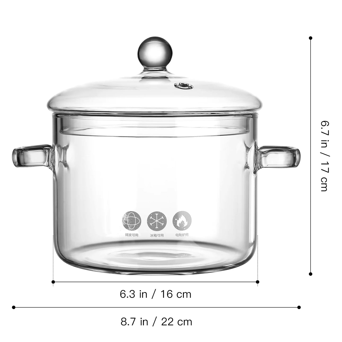 Clear Saucepan Cooking Pot with Lid Glass Frying Stockpot Noodle Bowls High Borosilicate