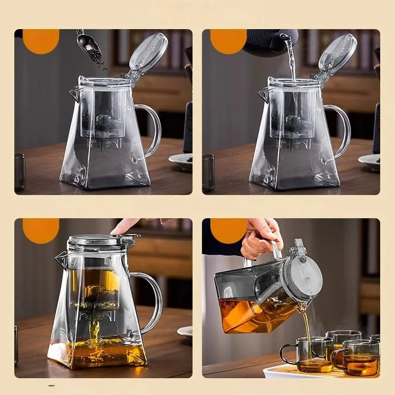 GIANXI Glass Teapot And Pot Household Tea Set Teapot Heat-resistant Tea Water Separation Filter Flower Teapot Glass Teapot