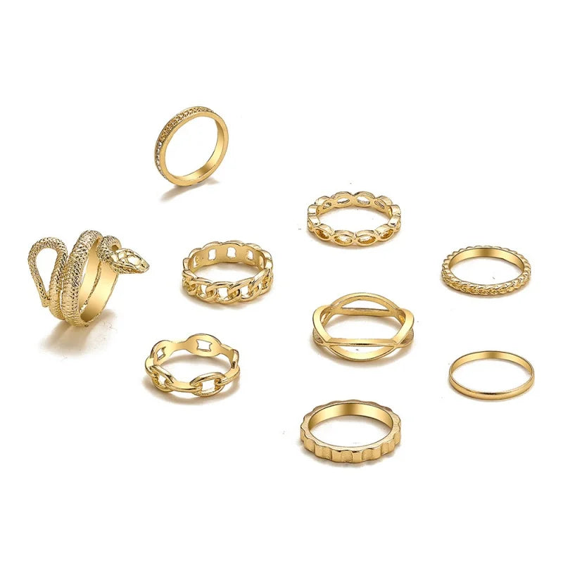 Zhejiang Schlange Ring Set Boho - 9 Stück Gold Offen
