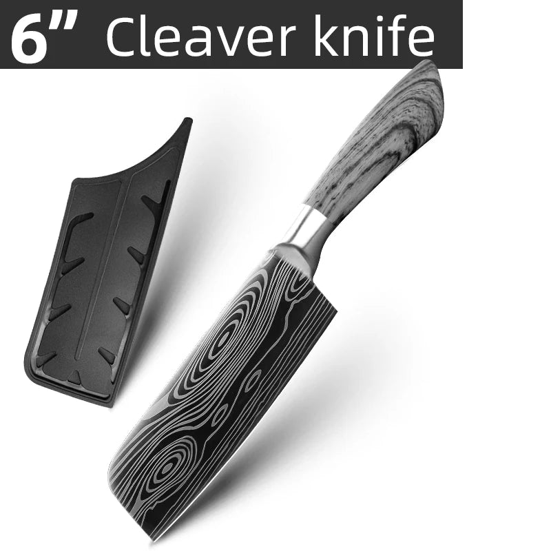 Kitchen Knife Damascus Laser Chef Knife 5 7 8 Inch Meat Cleaver Japanese Santoku Knive Butcher Slicing Cutter for Fish Vegetable