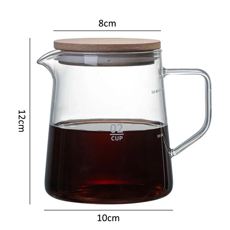 Glass Pour Over Coffee Server with Dot Scale Brewed Coffee Sharing PotHeat Resistant Hand Made Drip Coffee Pot 300ml/500ml