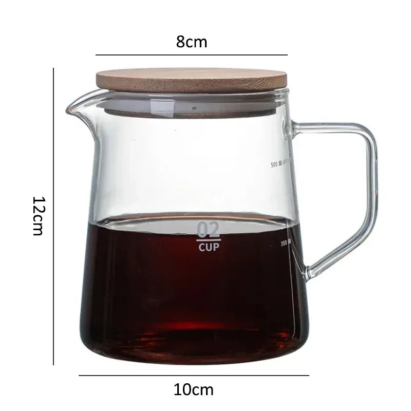 Glass Pour Over Coffee Server with Dot Scale Brewed Coffee Sharing PotHeat Resistant Hand Made Drip Coffee Pot 300ml/500ml - Golden Bridge Store