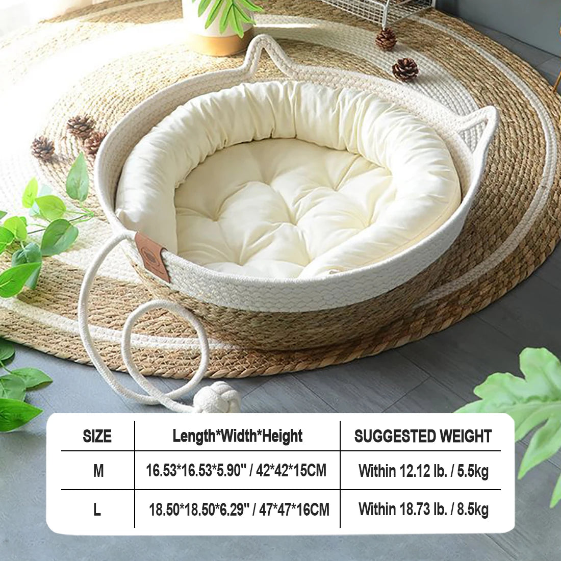 Cat Bed House Dog Kennel Rattan Straw Plaited Kitten Cushion Basket Tent Scratching Board Ball Puppy Nest Mat Indoor Pet Supply
