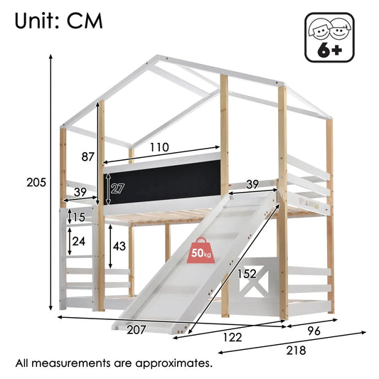 Etagenbett 90x200 cm Baumhaus Mit Rutsche Und Leiter
