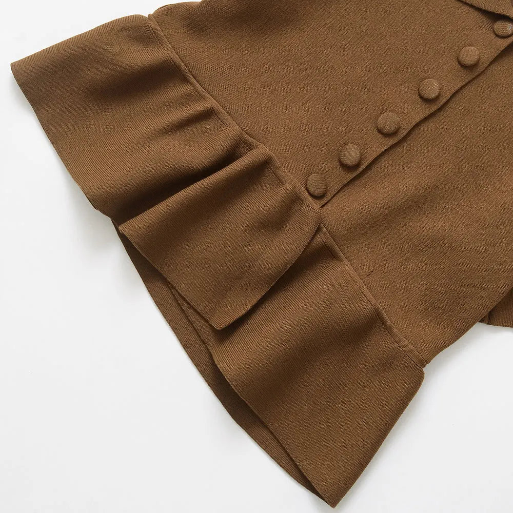 TRZA Cardigan Frontknopf Strick Peplum - Größe Kragen