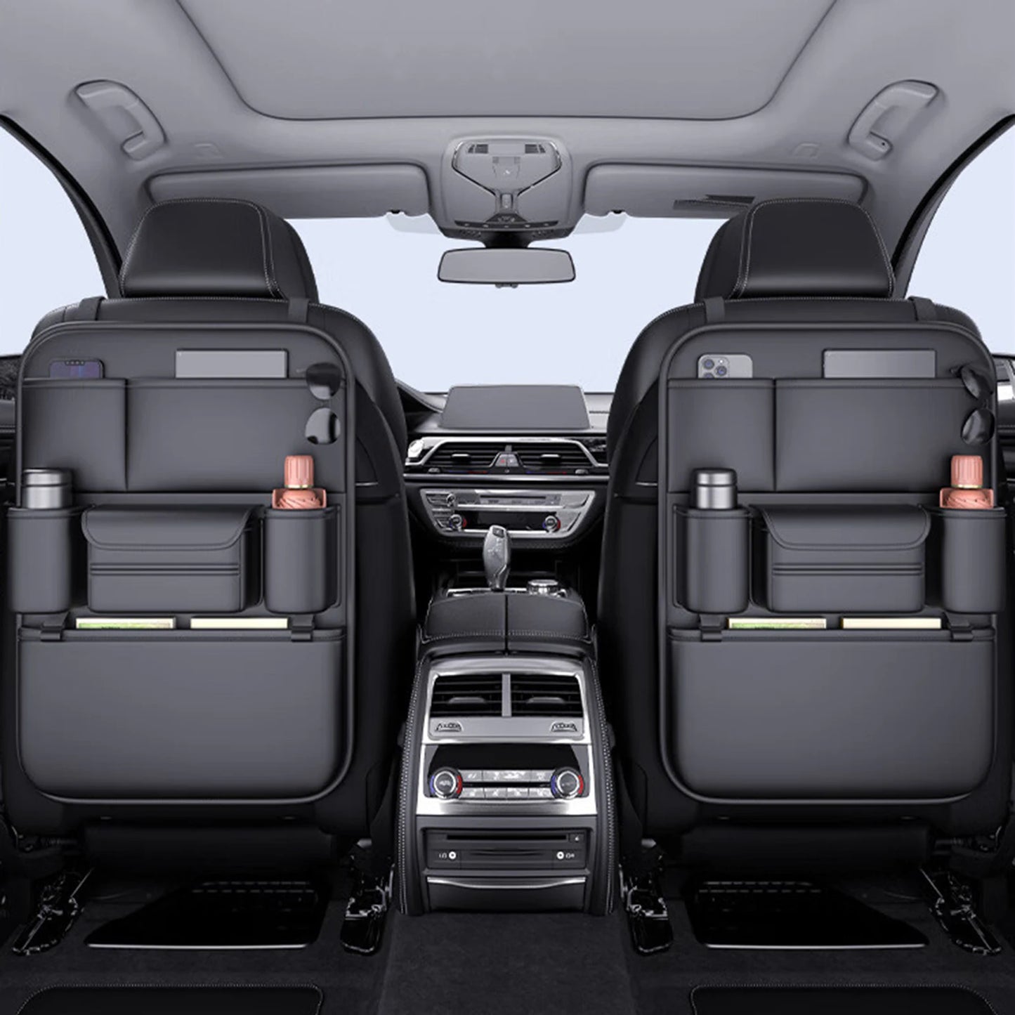 PU Car Backseat Organizer Storage Bag Multi-function Large Capacity Seat Back Storage Organizer Hanging Bag Protector Pad