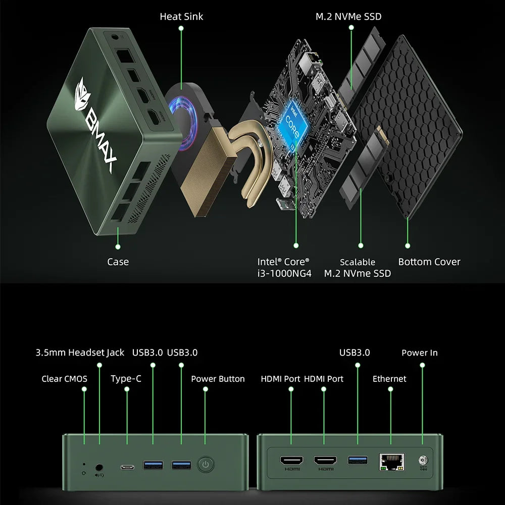 BMAX B6 Plus Mini-PC - 12GB RAM, 512GB NVMe SSD, HDMI 2x