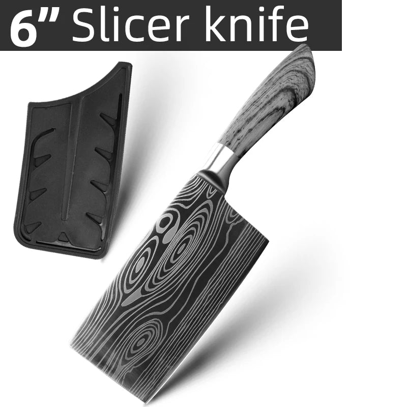 Kitchen Knife Damascus Laser Chef Knife 5 7 8 Inch Meat Cleaver Japanese Santoku Knive Butcher Slicing Cutter for Fish Vegetable