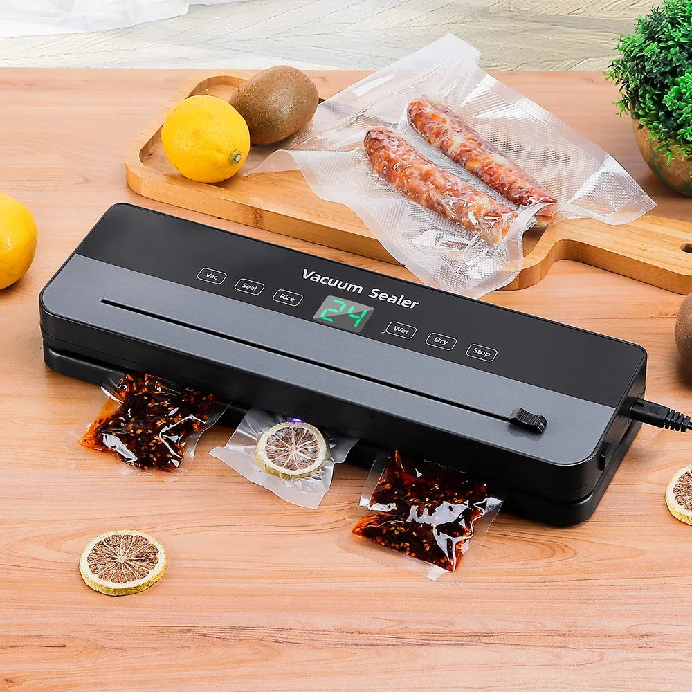 Electric Vacuum Sealer Machine Dry/Wet Food Packaging Seal To Keep Fresh Touch Buttons Digital Display Detachable Cleaning