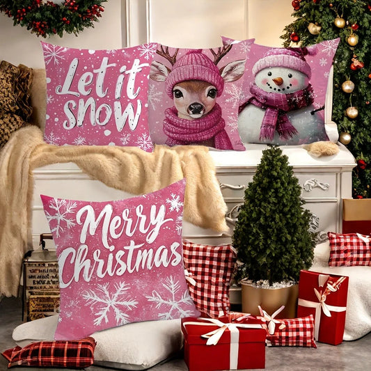 Merry Christmas decoration pillow cover red pink Snowman fawn pattern living room sofa cushion cover room home decoration