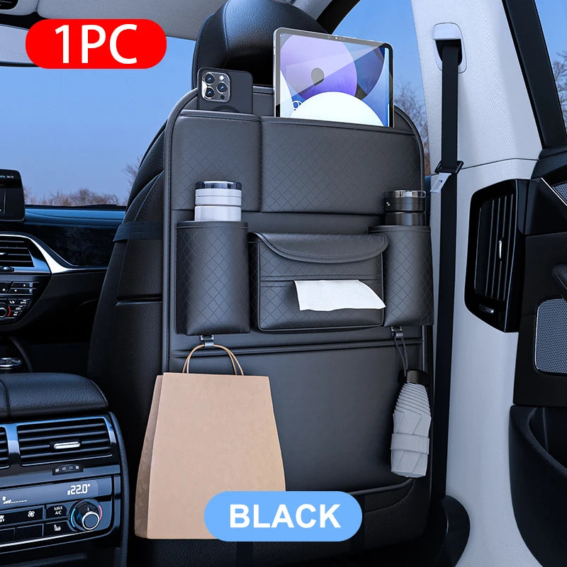 SEAMETAL Auto Sitzrücken Aufbewahrungstasche Multi-funktional Auto Getränk Handy Halter Tissue Tasche PU Leder Auto Organizer Tasche Zubehör