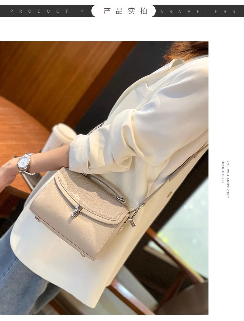 Genuine Leather Women Bag Fashionable Purse for Lady Temperament Crossbody Square Shoulder Bag Cow Leather Versatile Handbag