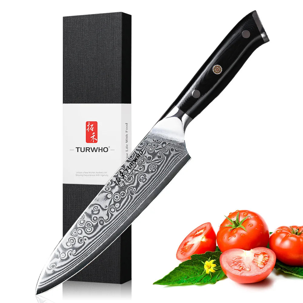 TURWHO 1-6 Piece Knife Set 67 Layers Damascus Steel Kitchen Knives Santoku Chef Knives Utility Bread Slicing Knife Cooking Tools