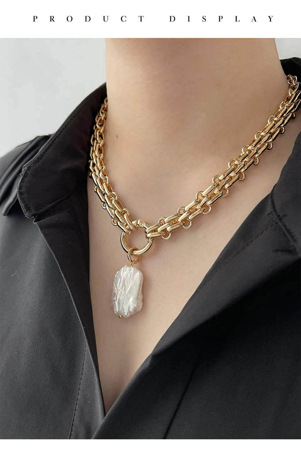 Peri'sBox Large Square Natural Freshwater Pearl Pendant Chunky Chain Necklace for Women Vintage Elegant Baroque Pearls Necklaces