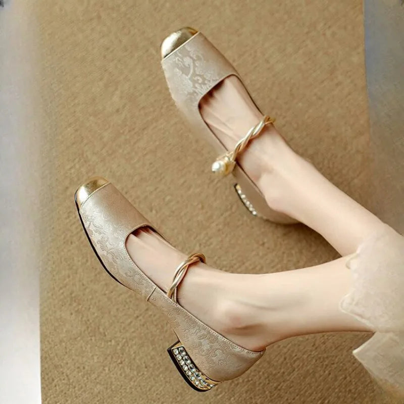 Elegant Mary Jane High Heels Women's Shoes  Spring Summer New Style Luxury Soft Evening Wind Dress French Style Boots