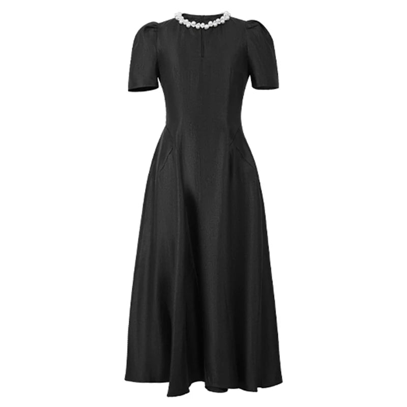 Elegant Host Evening Dress Women's French Vintage Sweet Pearl Hollow Folds Swing A-LINE Long Robe Party Catwalk Prom Vestidos